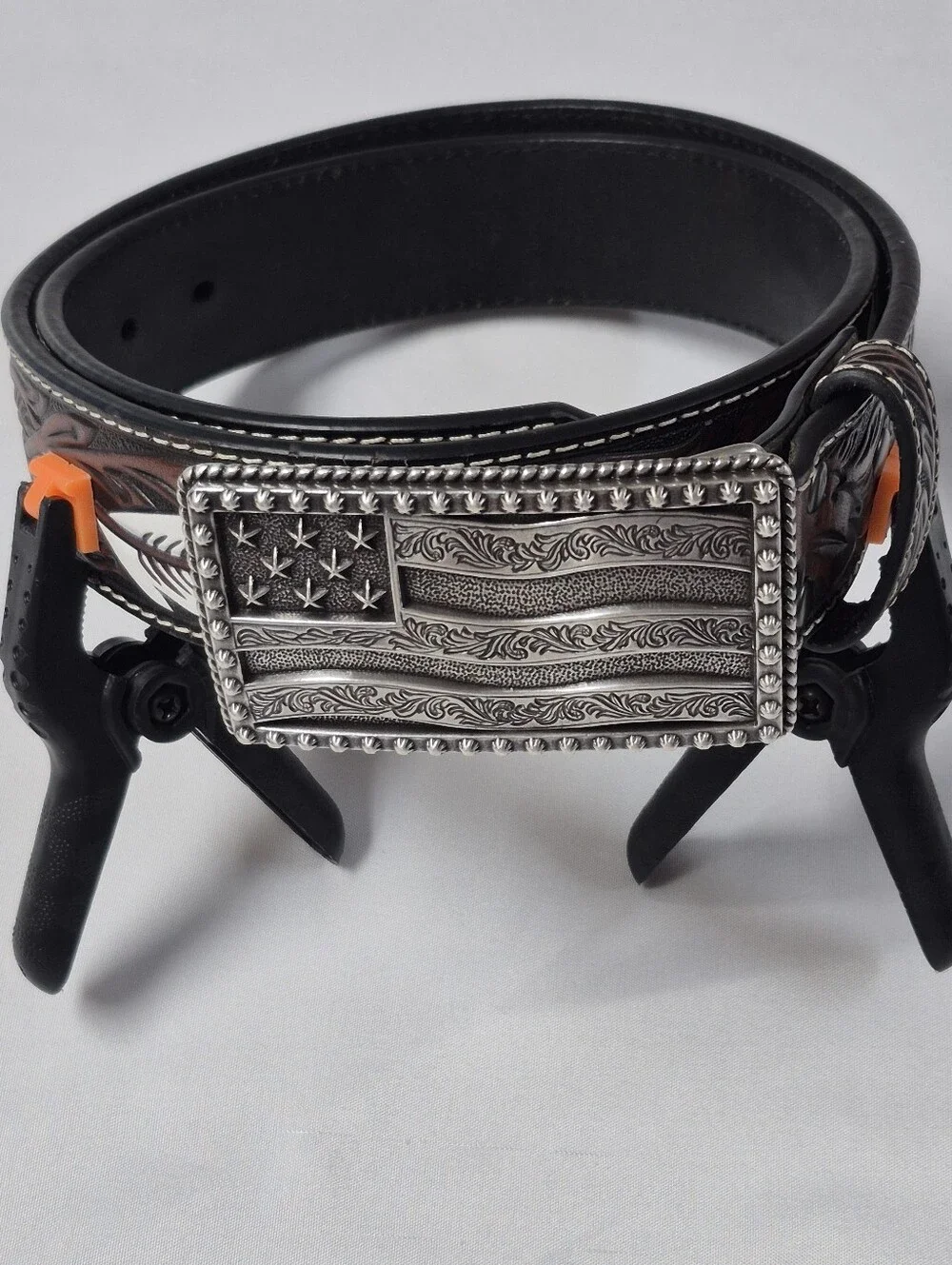 Ariat Mens Feather Floral Embossed Leather Western Belt With Justin Buckle Sz 34